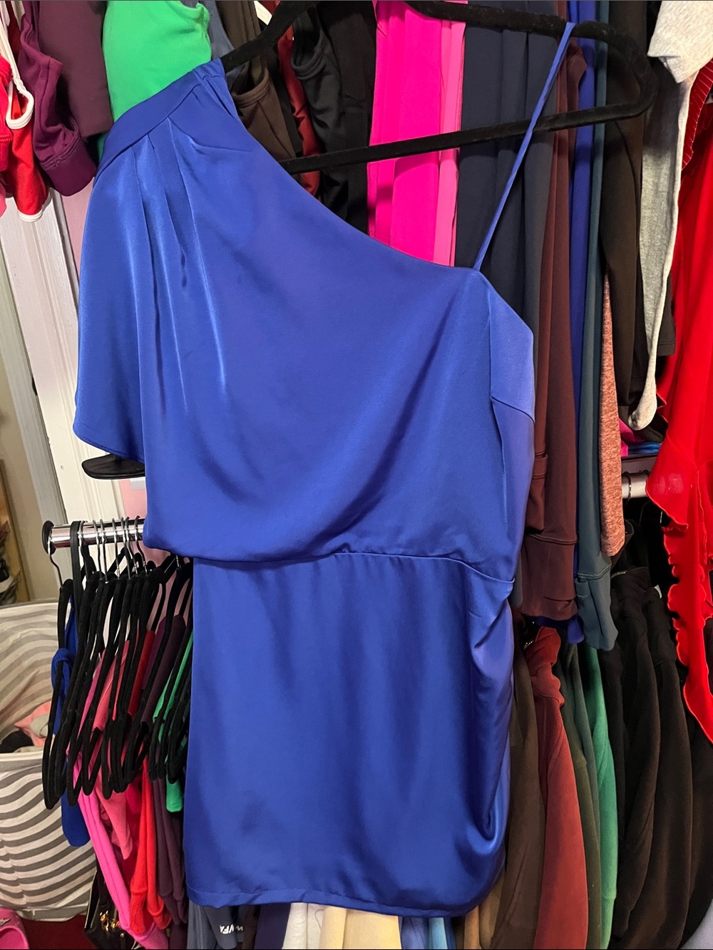 TCEC One-Shoulder Satin Dress in Cobalt Blue